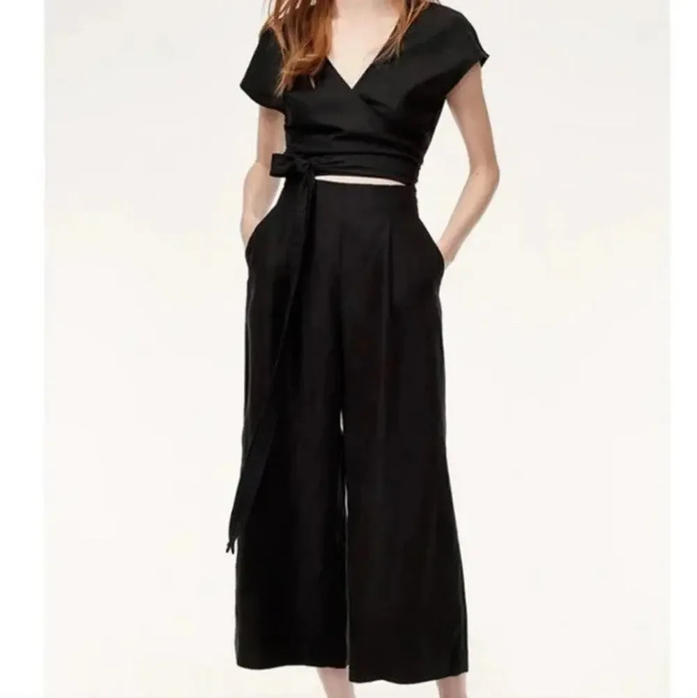 Aritzia Wilfred Brax Black Linen Wrap Bow jumpsuit 0